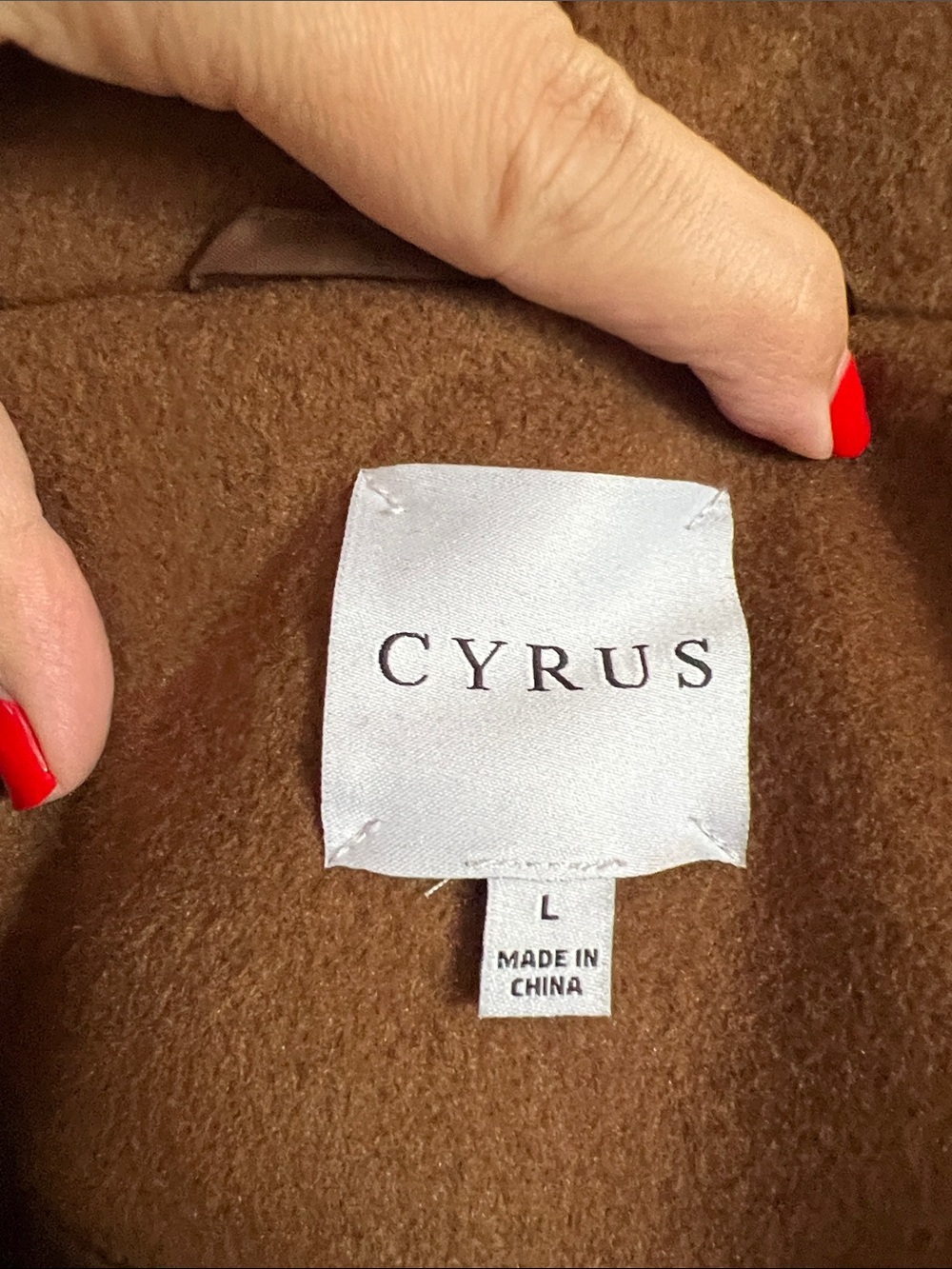 CYRUS Camel Brown Whipstitch Belted Wrap Coat Big Collar Long Trench Large L - Picture 9 of 10
